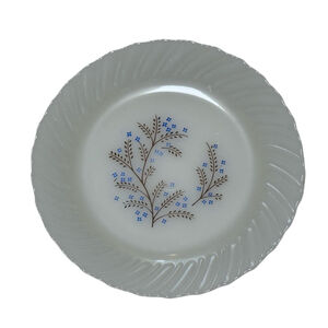 Termocrisa Mexico Milk Glass Blue & Brown Floral Pattern 7" B/B Plate Swirl Edge